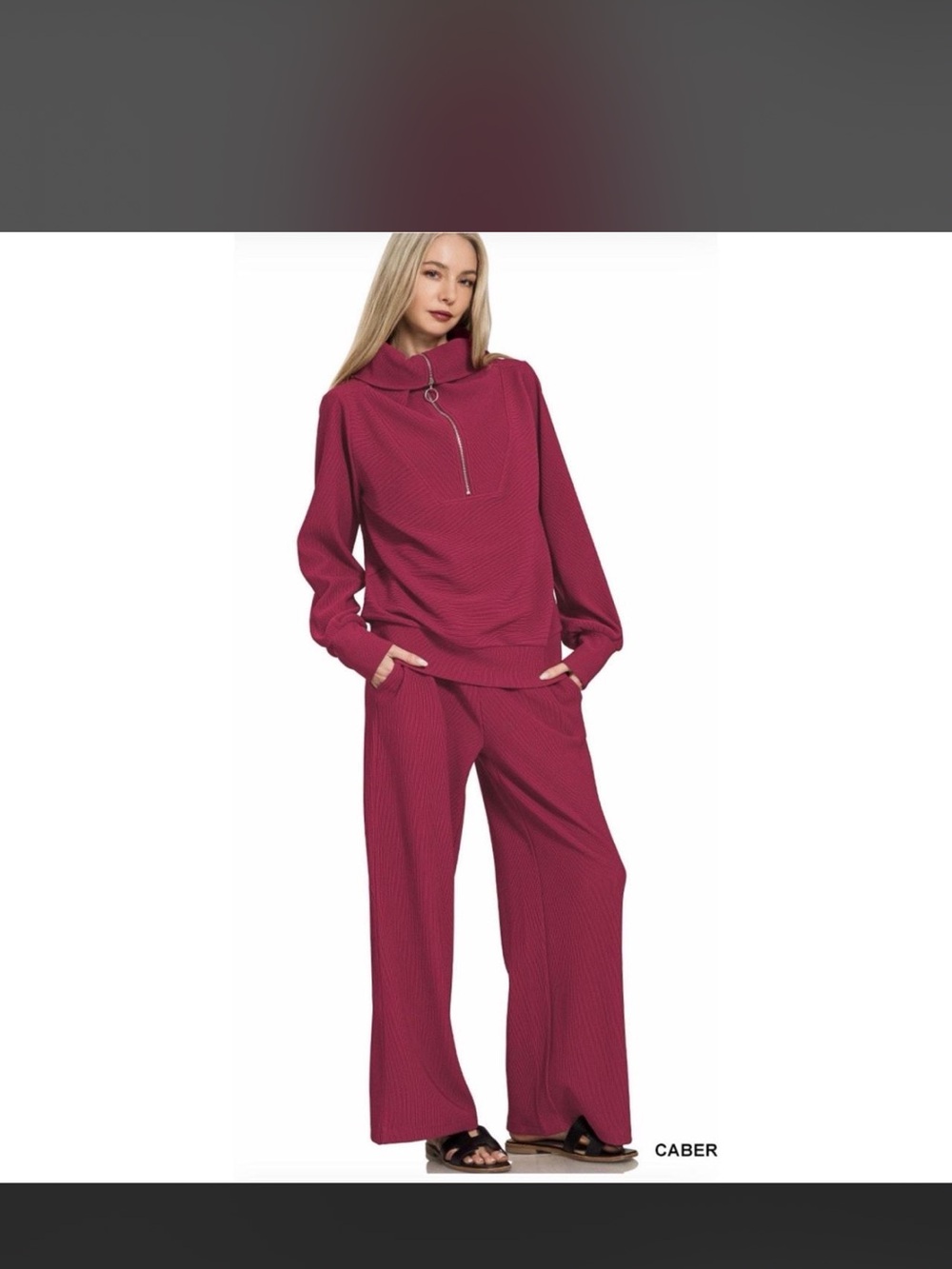 Zenana Outfitters Wide-Leg Two-Piece Set dark red